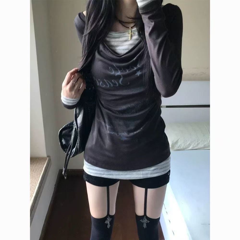 韓系假兩件德榮長袖上衣