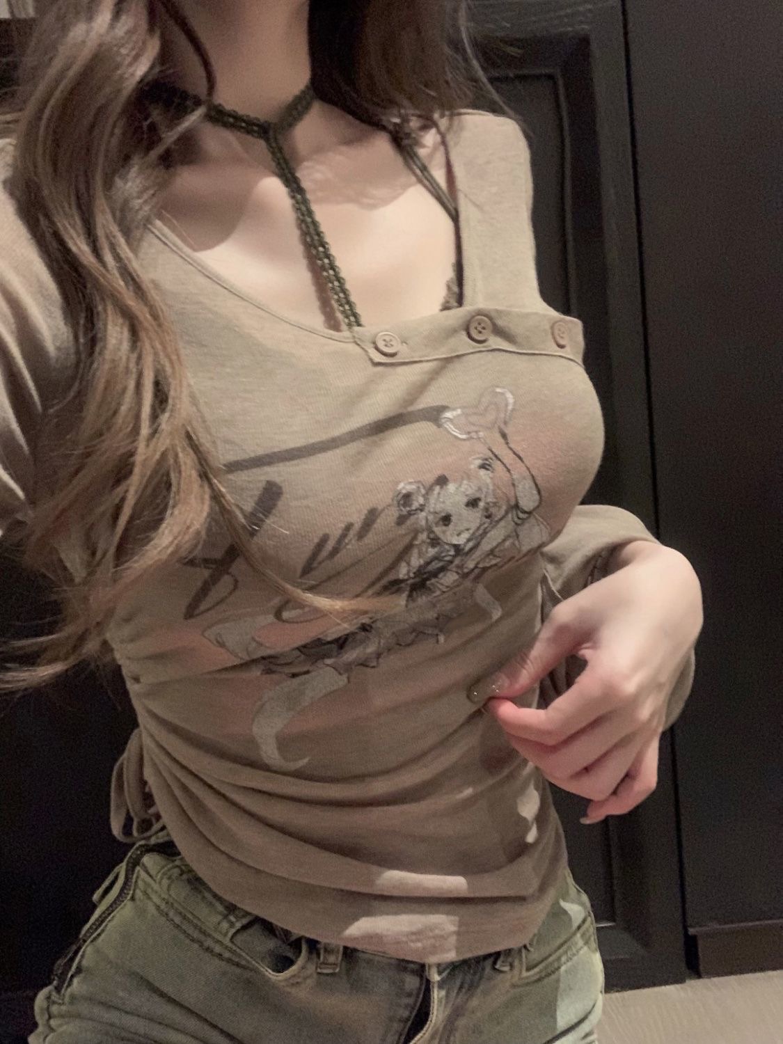 純慾風不規則長袖上衣