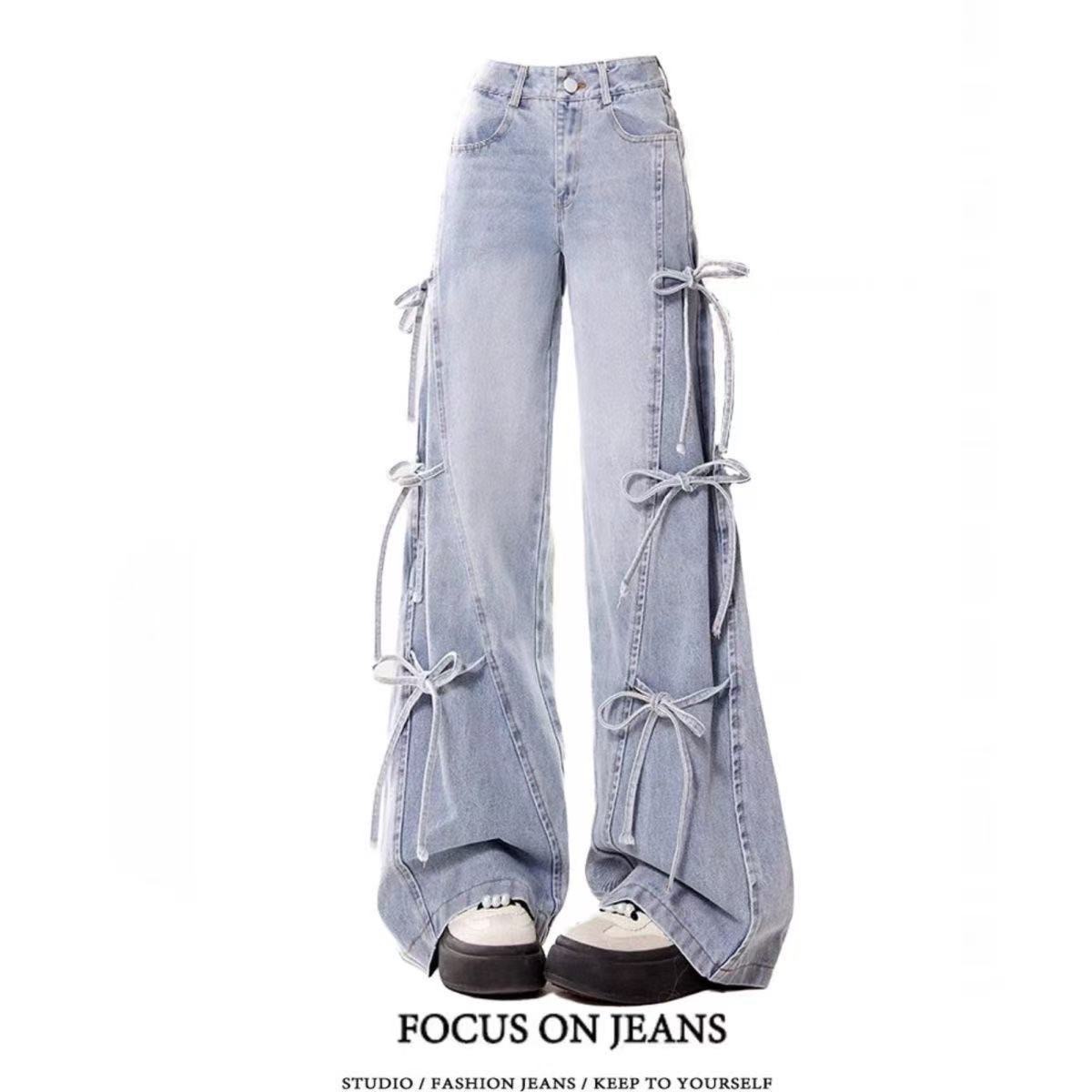 美式復古蝴蝶結闊腿褲