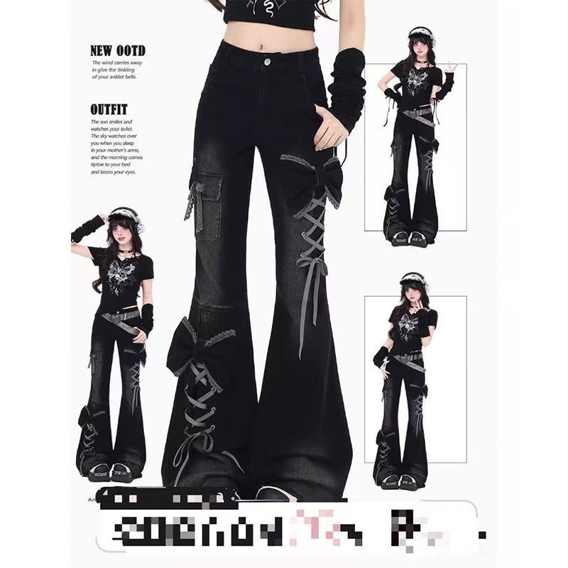 y2k綁帶蝴蝶結喇叭褲