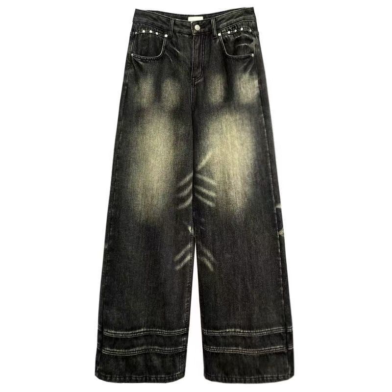 美式黑色漸變闊腿褲