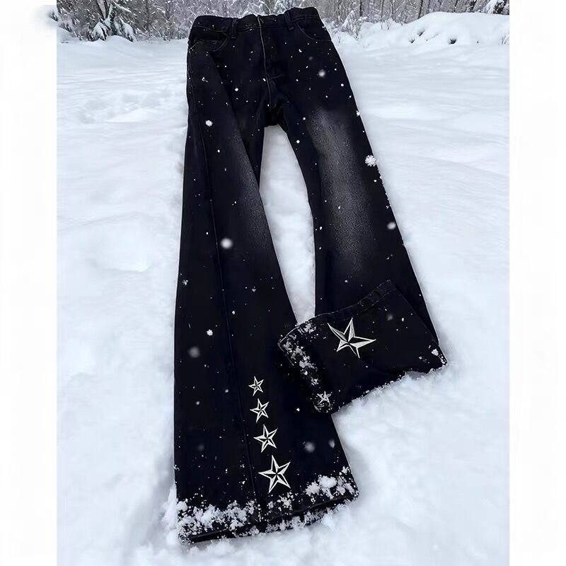 美式星星刺繡喇叭褲