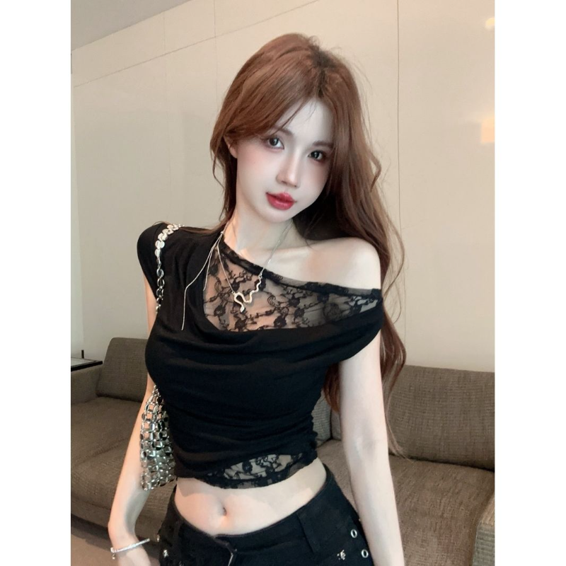 蕾絲拼接假兩件上衣