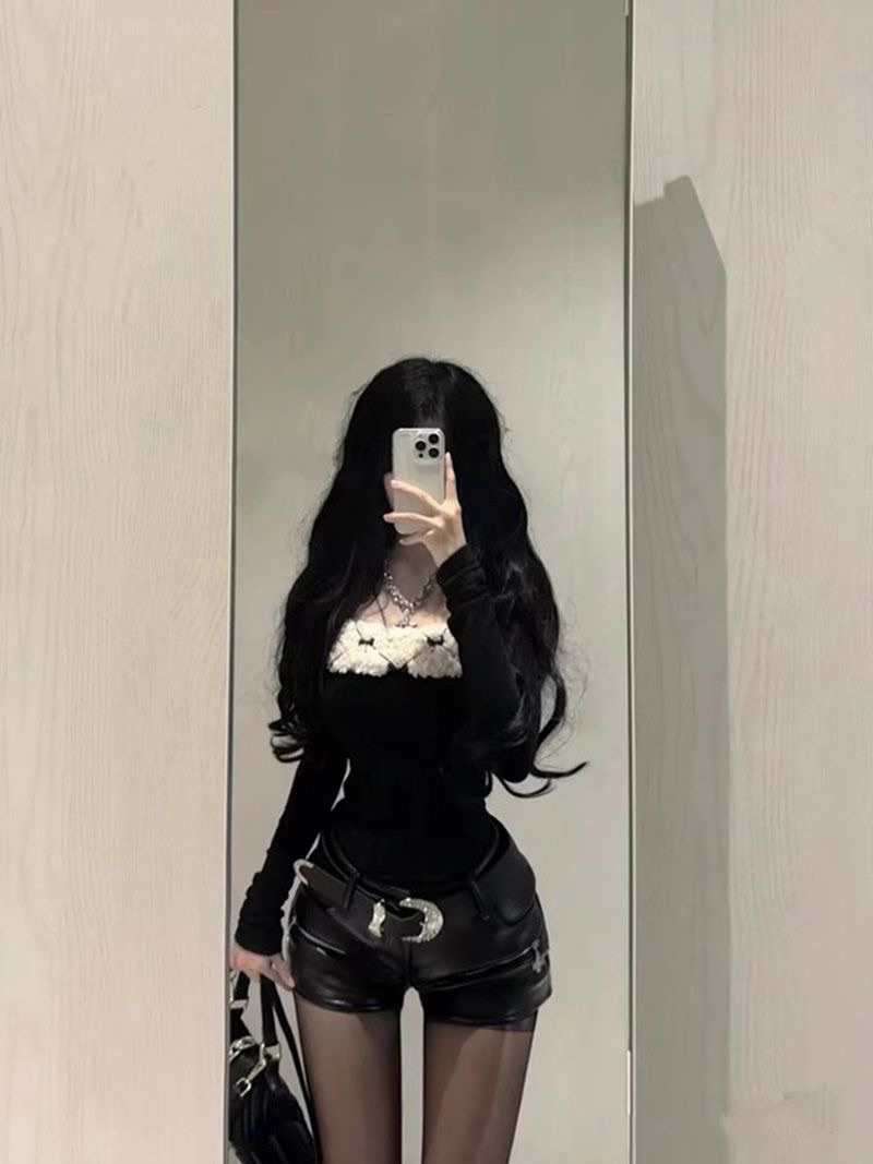 港風復古毛絨長袖上衣