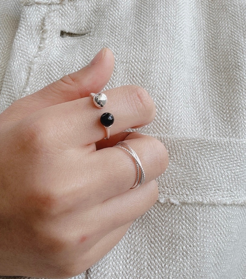 【現貨】純銀黑瑪瑙/珍珠圓珠開口戒指 可調戒指 TSHU-A PROJECT｜蔡計畫 韓國飾品 韓國戒指