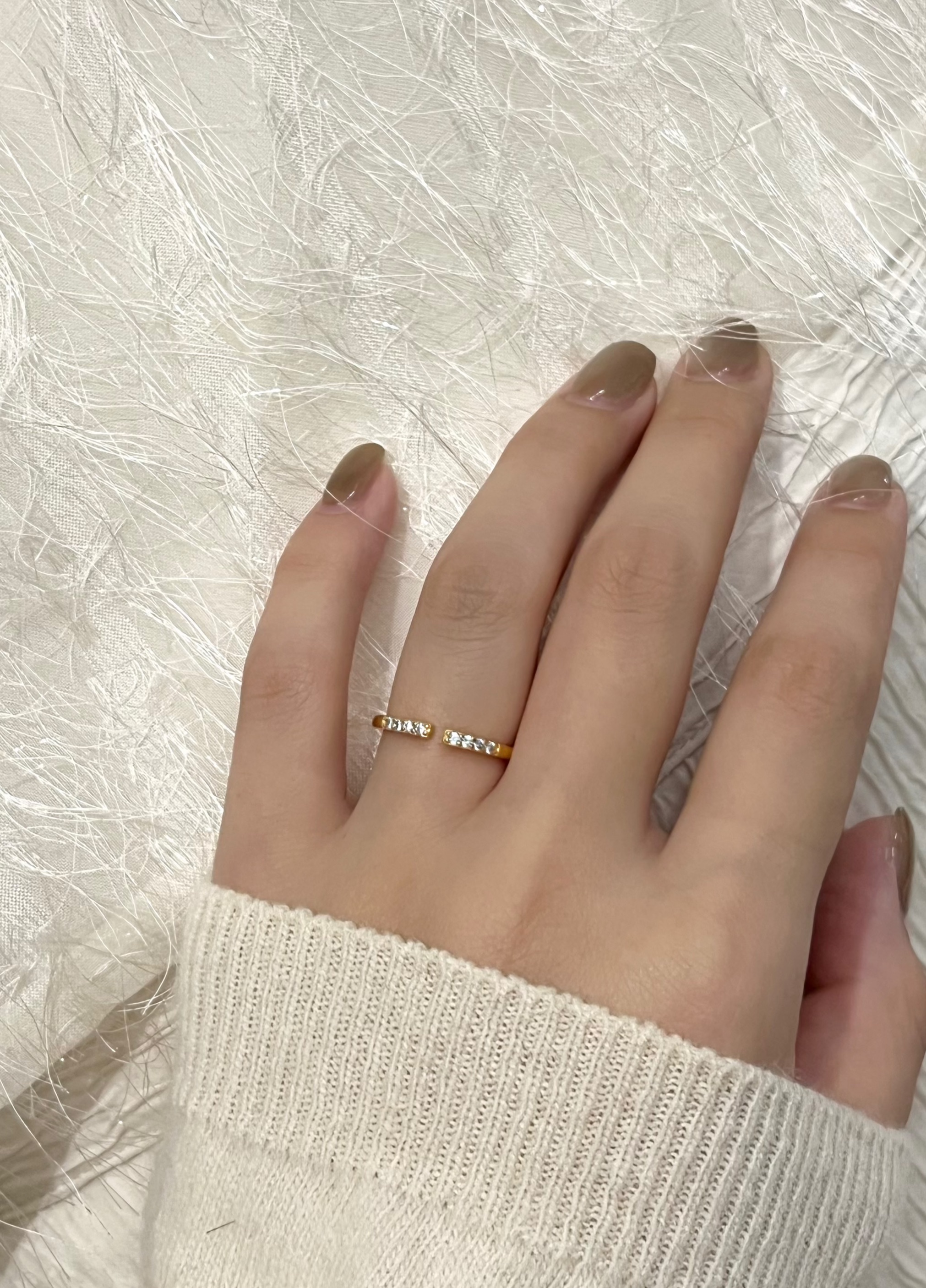 【現貨】質感排鑽！925純銀尾端鋯石開口戒指 可調戒指 尾戒  TSHU-A PROJECT  |蔡計畫 韓國飾品