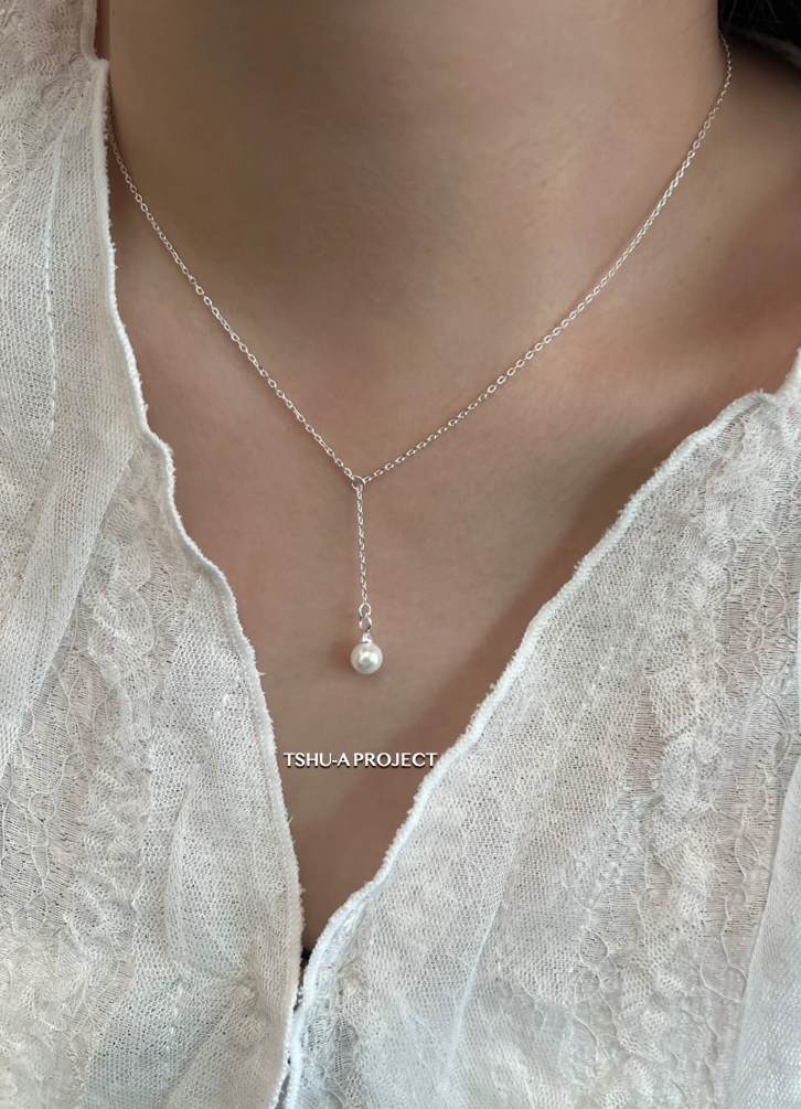 法式頸上墜珠｜正韓925純銀法式簡約墜珠項鍊 Y字鏈長鍊TSHU-A PROJECT | 蔡計畫 韓國飾品