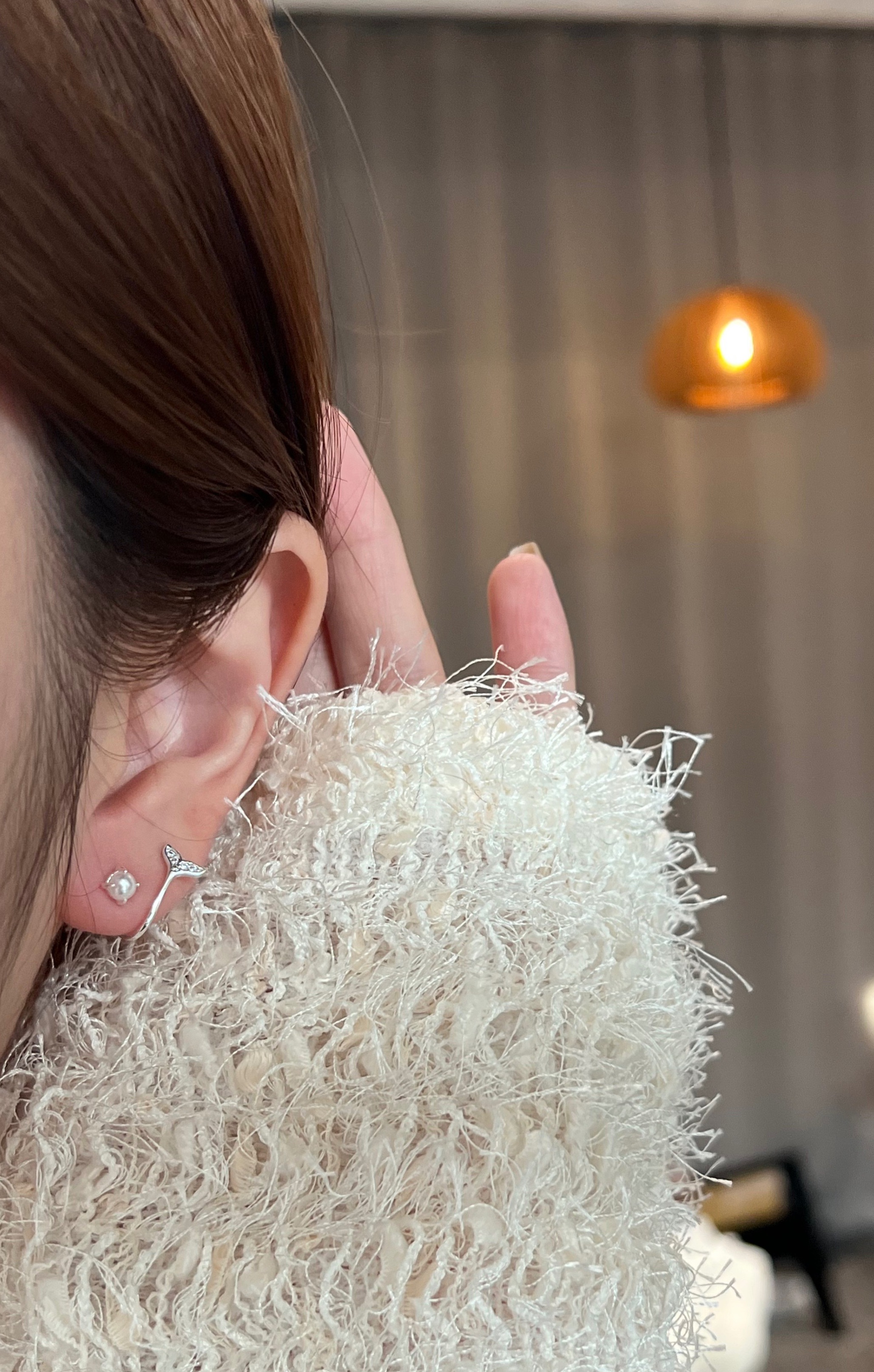 潤尾蜷光｜正韓925純銀魚尾珍珠繞耳耳針耳環 造型耳環TSHU-A PROJECT |蔡計畫 韓國飾品