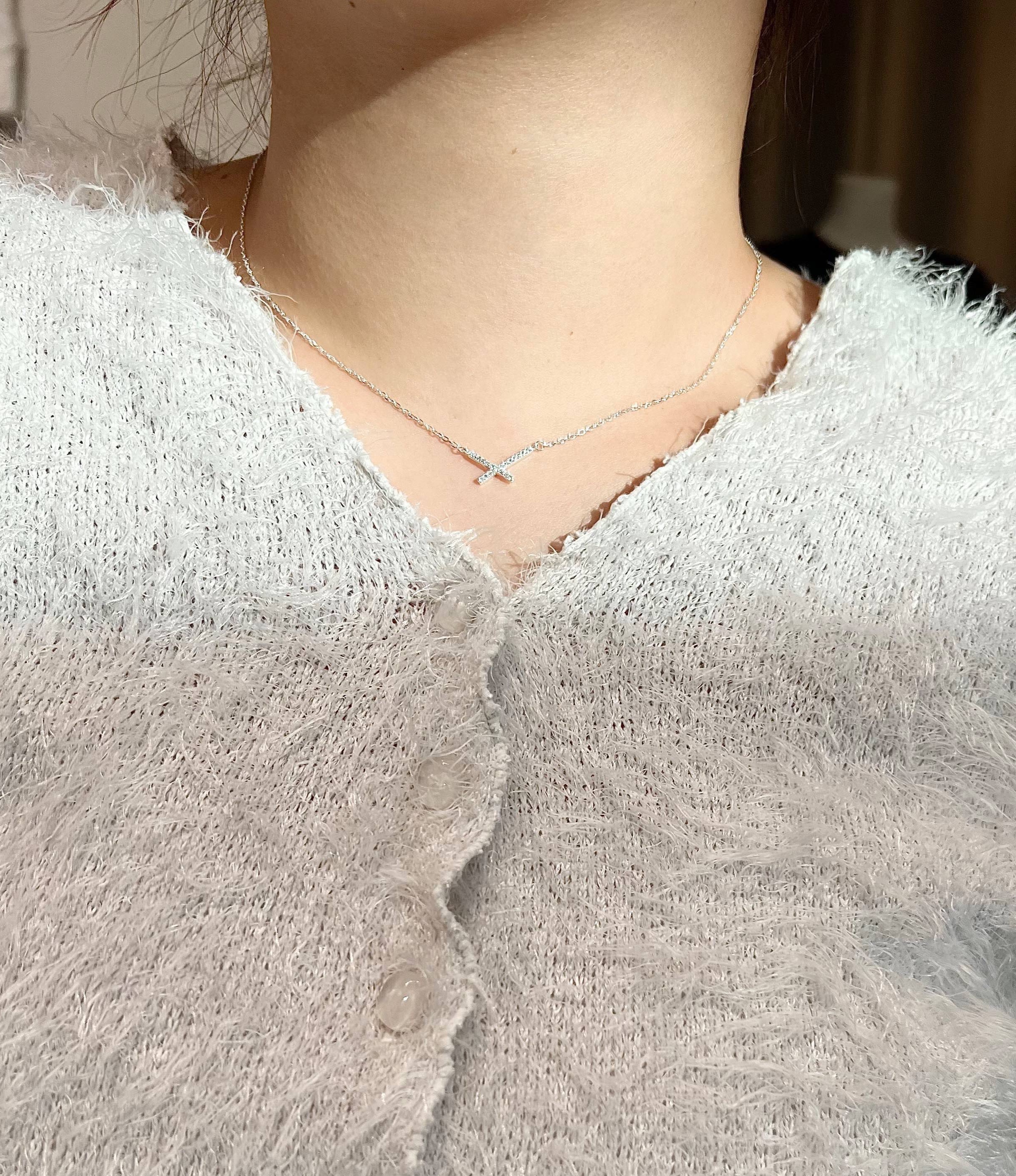 相錯｜正韓925純銀交叉鋯石項鍊 項鏈  SHU-A PROJECT |蔡計畫 韓國飾品