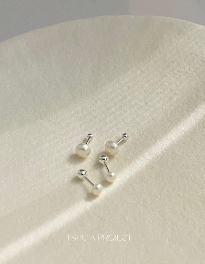 Pearl | 正韓925純銀淡水珍珠轉珠耳環 閉鎖式耳環 精緻養耳棒TSHU-A PROJECT 蔡計畫 韓國飾品
