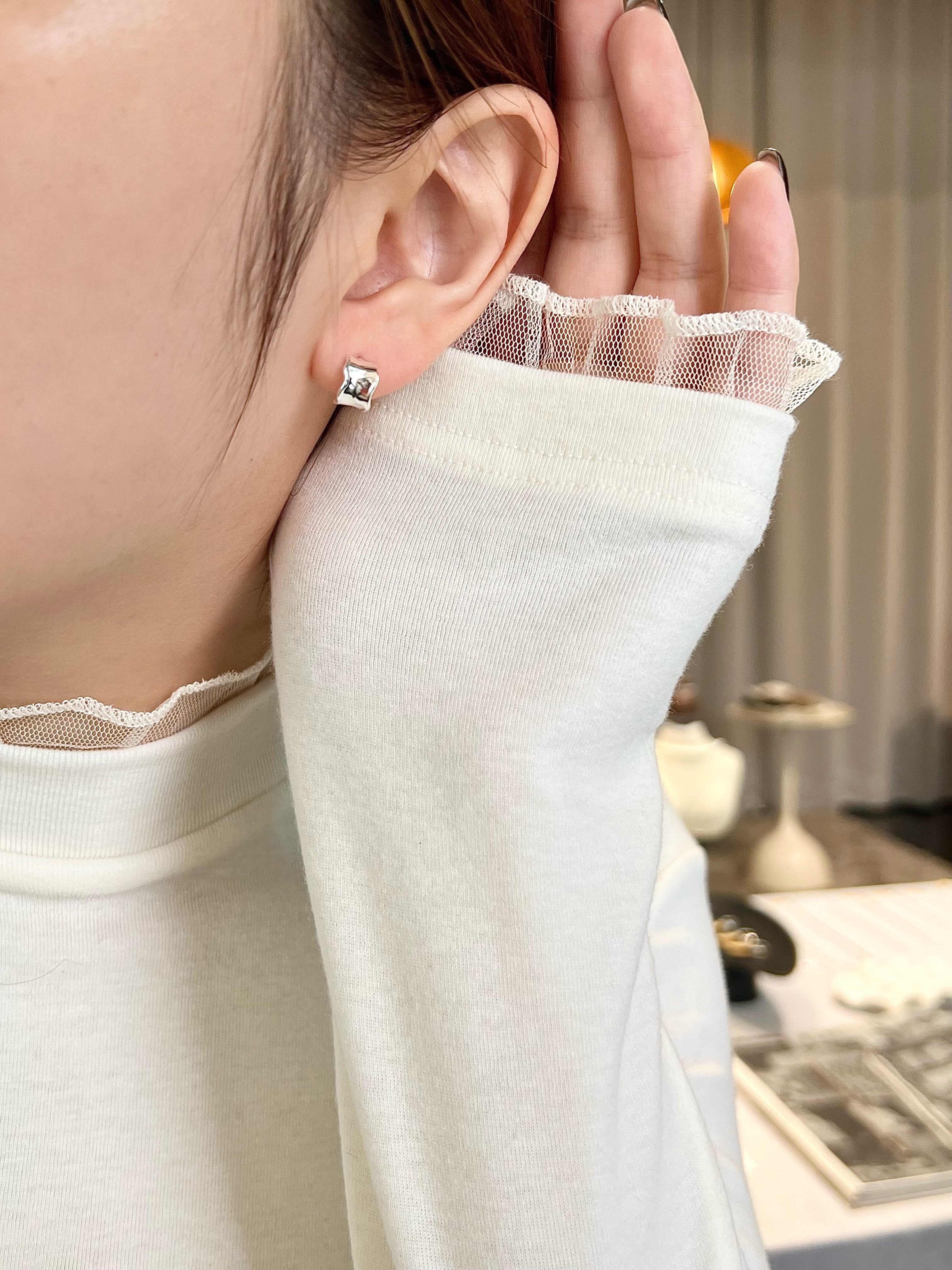 清澈｜正韓925純銀亮面不規則C字耳針耳環 TSHU-A PROJECT 蔡計畫 韓國飾品