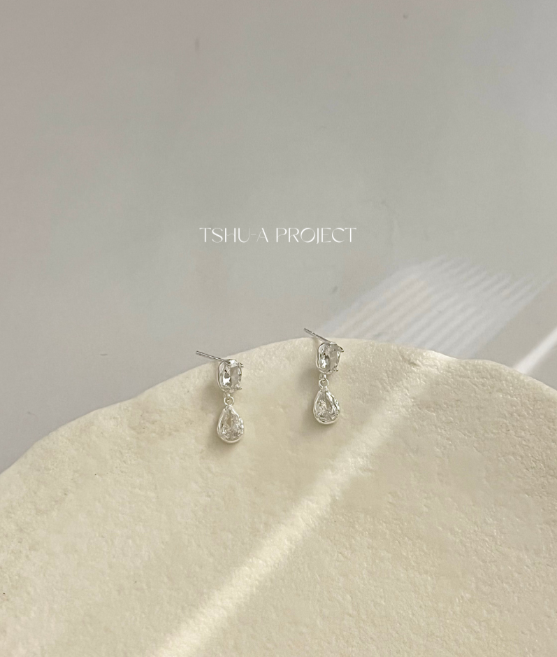 光墜｜正韓925純銀水滴鋯石耳針耳環TSHU-A PROJECT 蔡計畫 韓國飾品