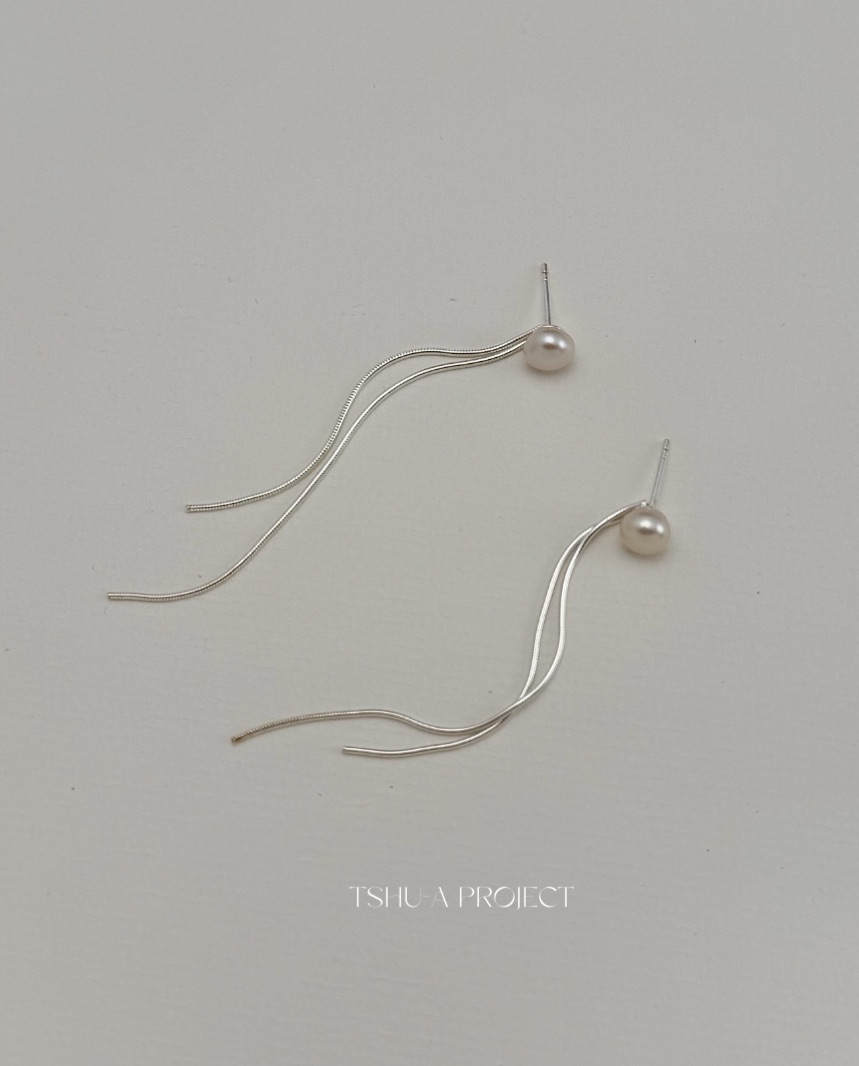 雙縷｜正韓925純銀珍珠蛇骨流蘇耳環 珍珠耳環TSHU-A PROJECT 蔡計畫 韓國飾品