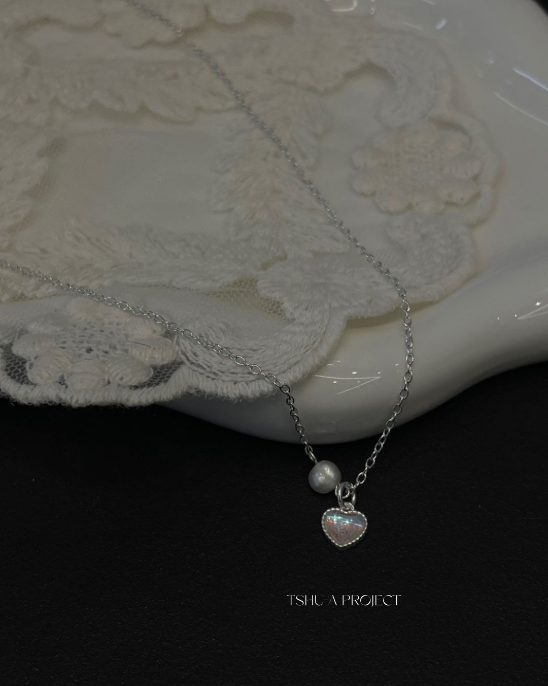 潮光｜正韓925純銀愛心月光石墜珍珠項鍊 珍珠項鏈TSHU-A PROJECT 蔡計畫 韓國飾品