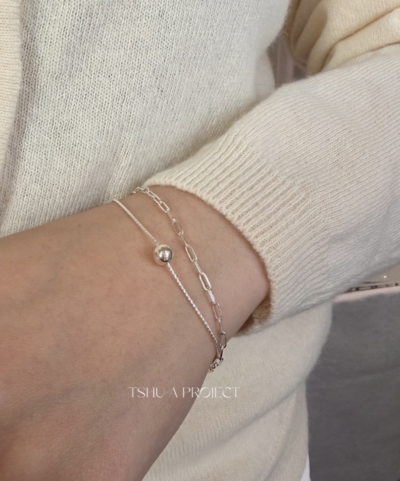 流鏈微光｜正韓925純銀圓珠雙鍊結手鍊TSHU-A PROJECT 蔡計畫 韓國飾品