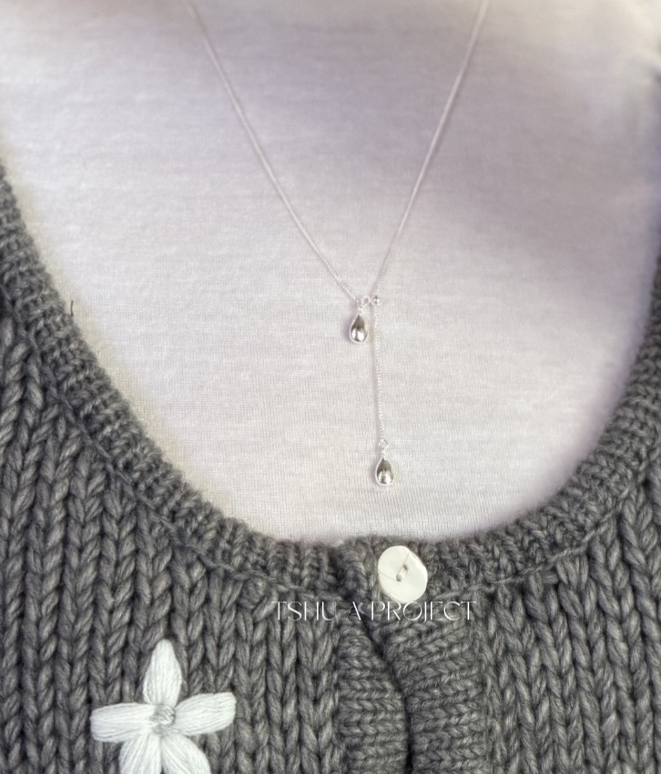 雙滴微光｜正韓925純銀銀珠抽拉式長項鍊TSHU-A PROJECT 蔡計畫 韓國飾品