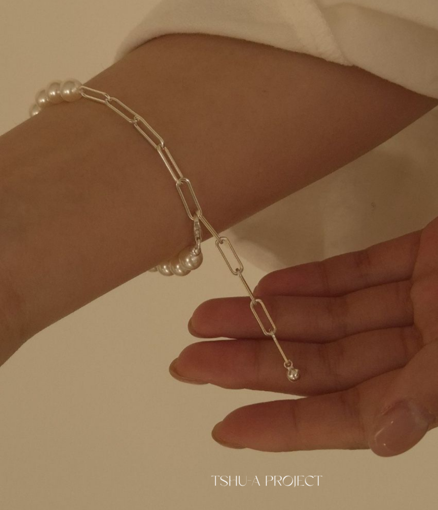 鏈結珍珠｜正韓925純銀珍珠鏈結銀珠墜鍊手鍊 珍珠手環 TSHU-A PROJECT 蔡計畫 韓國飾品
