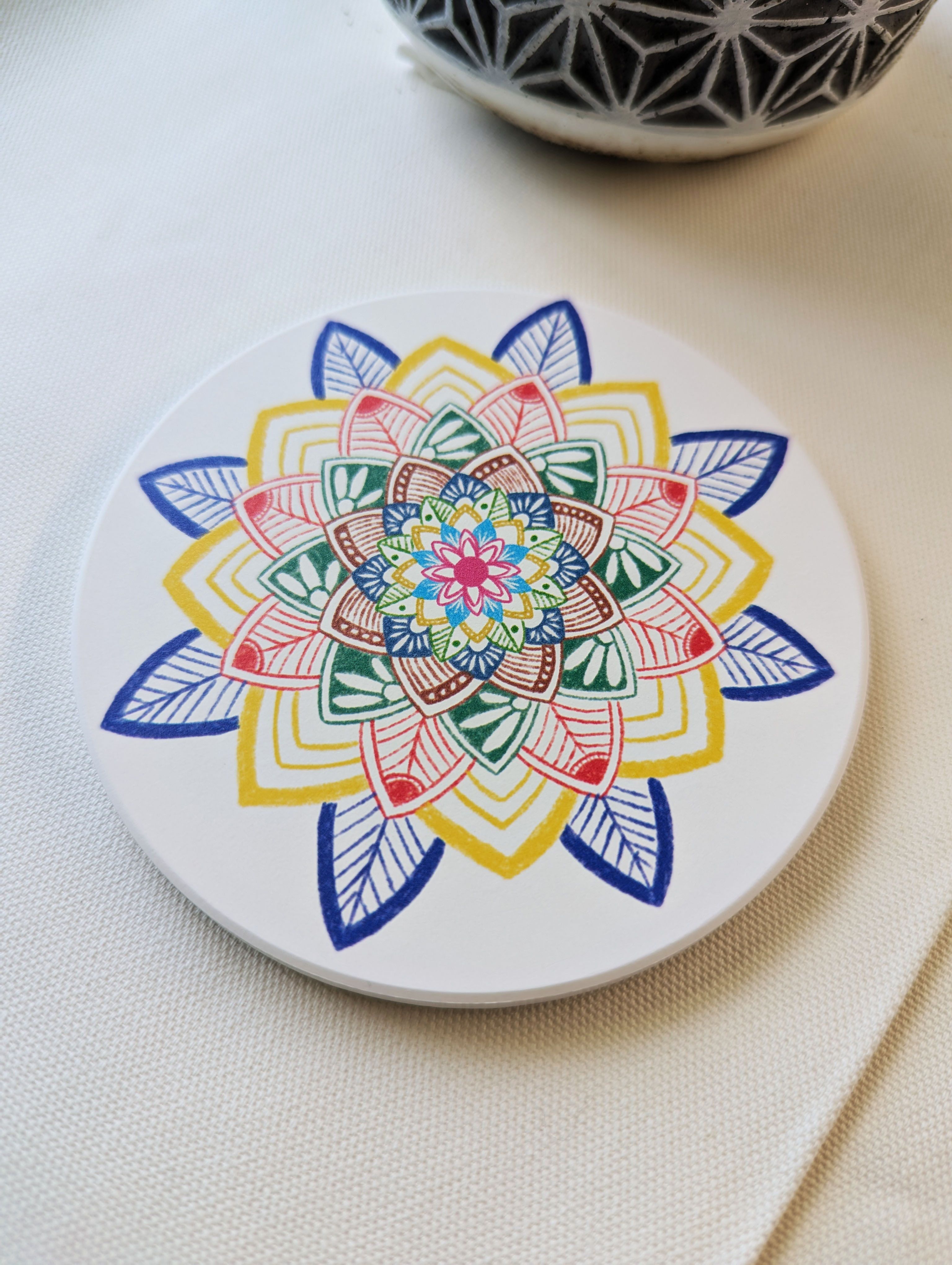 曼陀羅吸水杯墊- 光之花語    ｜YinDesign原創插畫｜原創插畫療癒系列