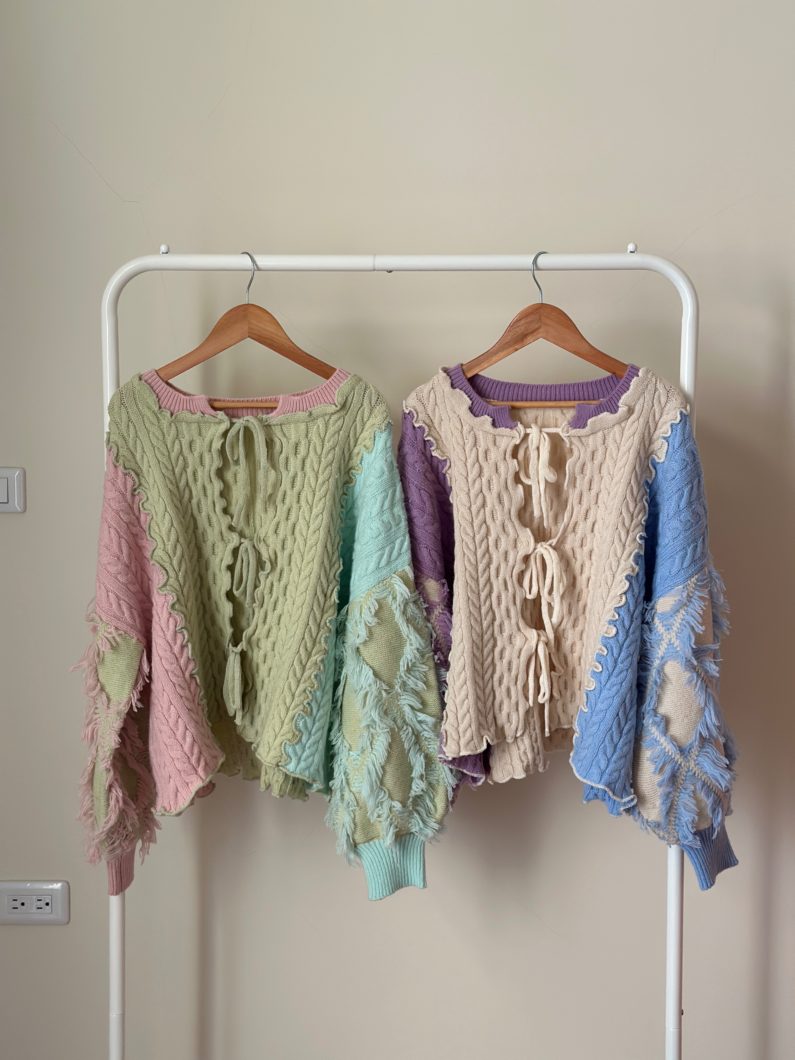 -毛怪餅乾-（拼接抽虛麻花針織開衫）