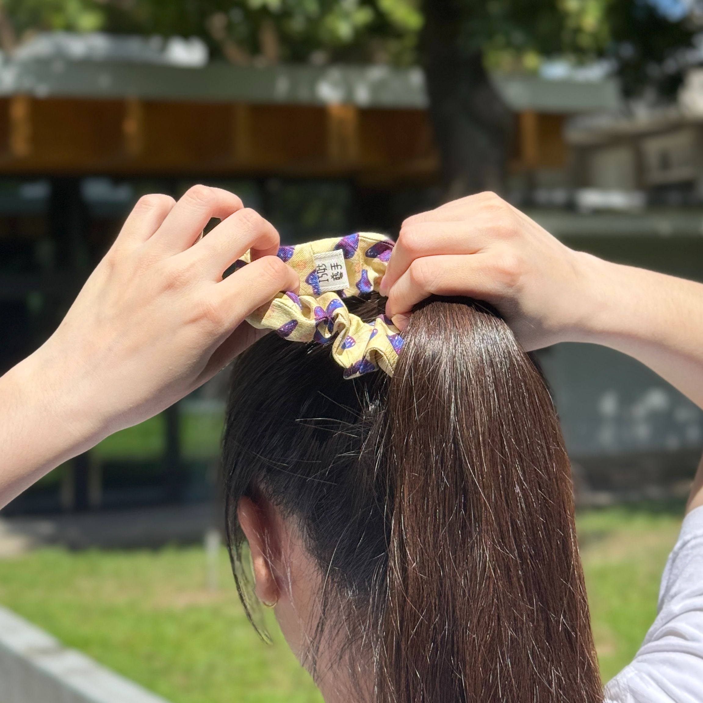 【巧妙藝手】 獨家金甘糖｜紫斑蝶｜蝴蝶蘭 印花．手作髮圈．中