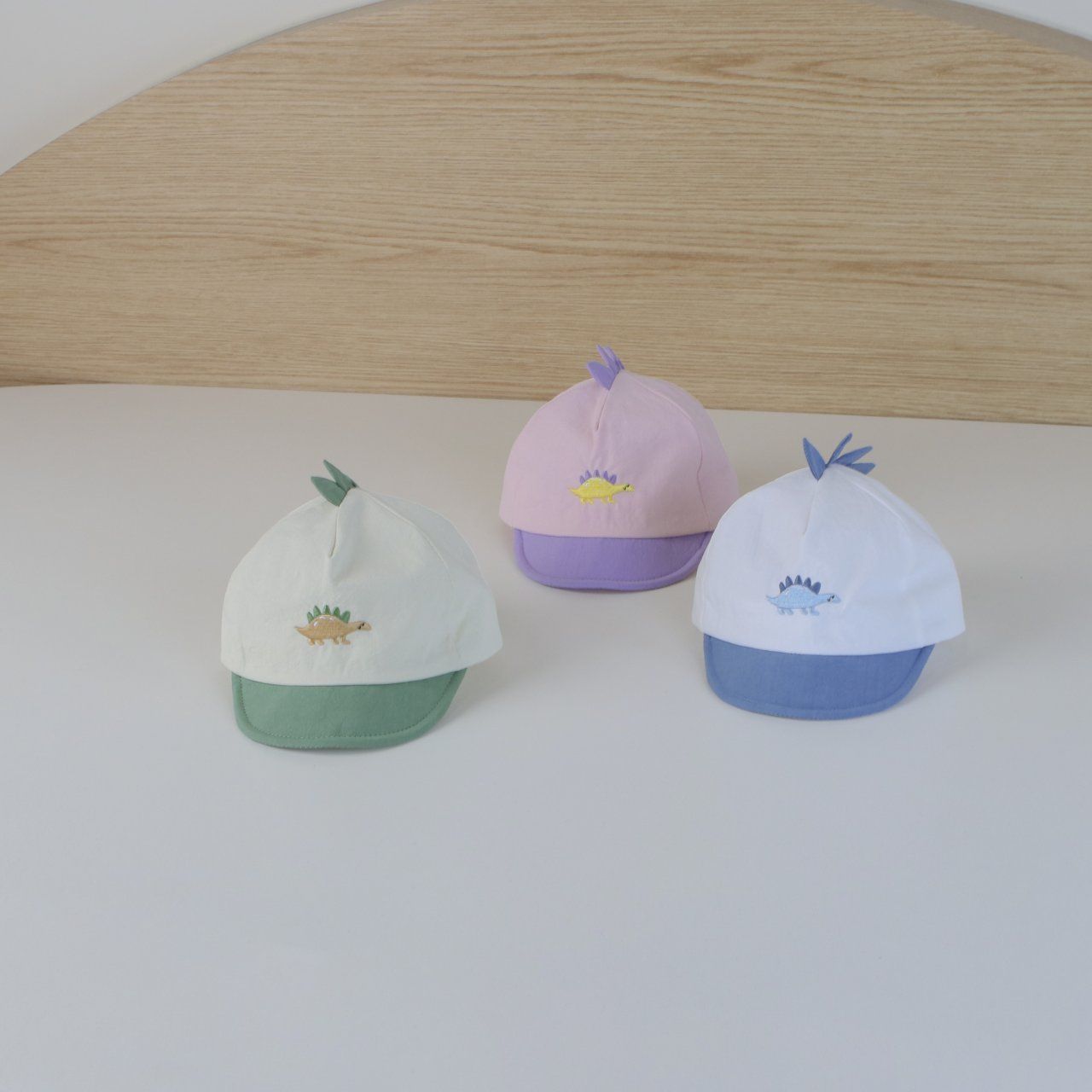 恐龍刺繡童帽（奶油綠、粉紫黃、天空藍）＃童帽