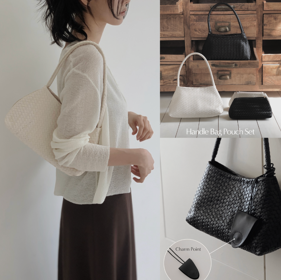 【大+小】子母包 柔軟編織手提包 bag Croce Pouch set 2色 slowand only.9365