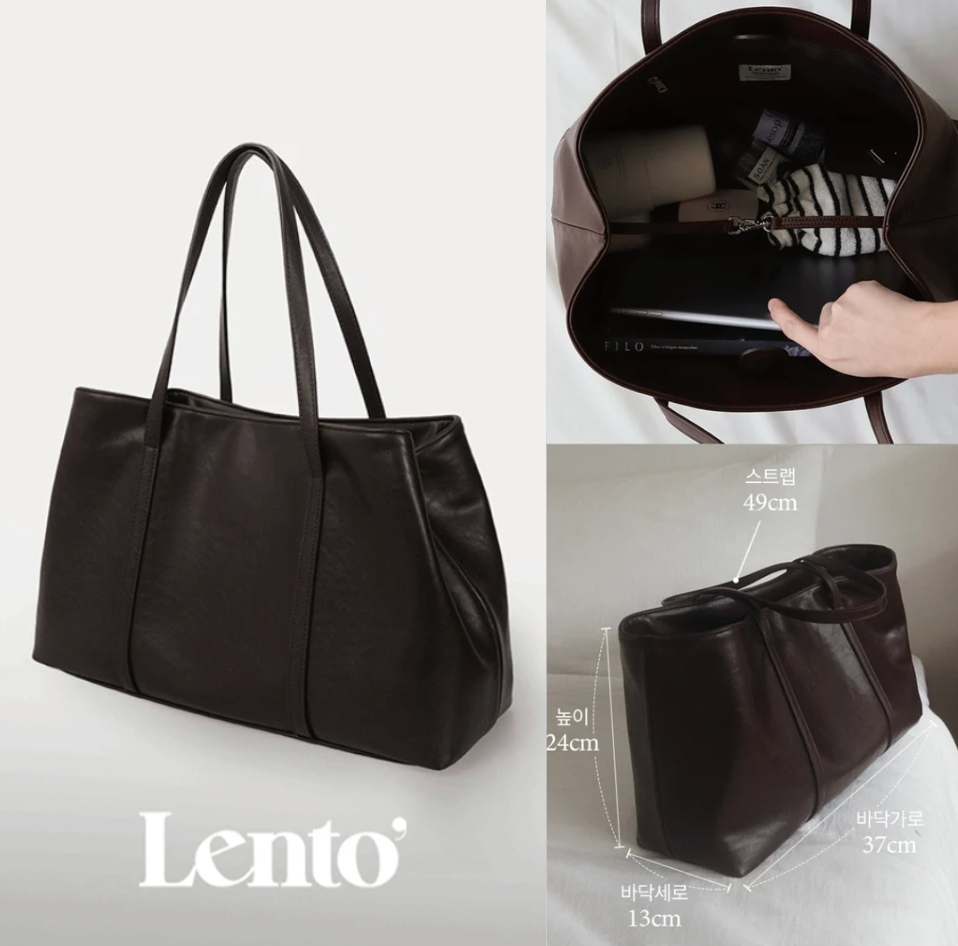 現貨[大容量]正韓 輕盈大口包 軟皮托特包#LENTO.Linear Two-way Strap Bag slowand