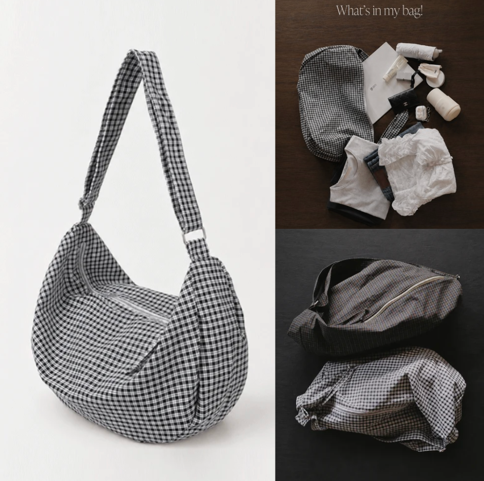 現貨/格紋棉質半月包 肩背包  斜背包 Check Half Moon bag - 2色 slowand 10716