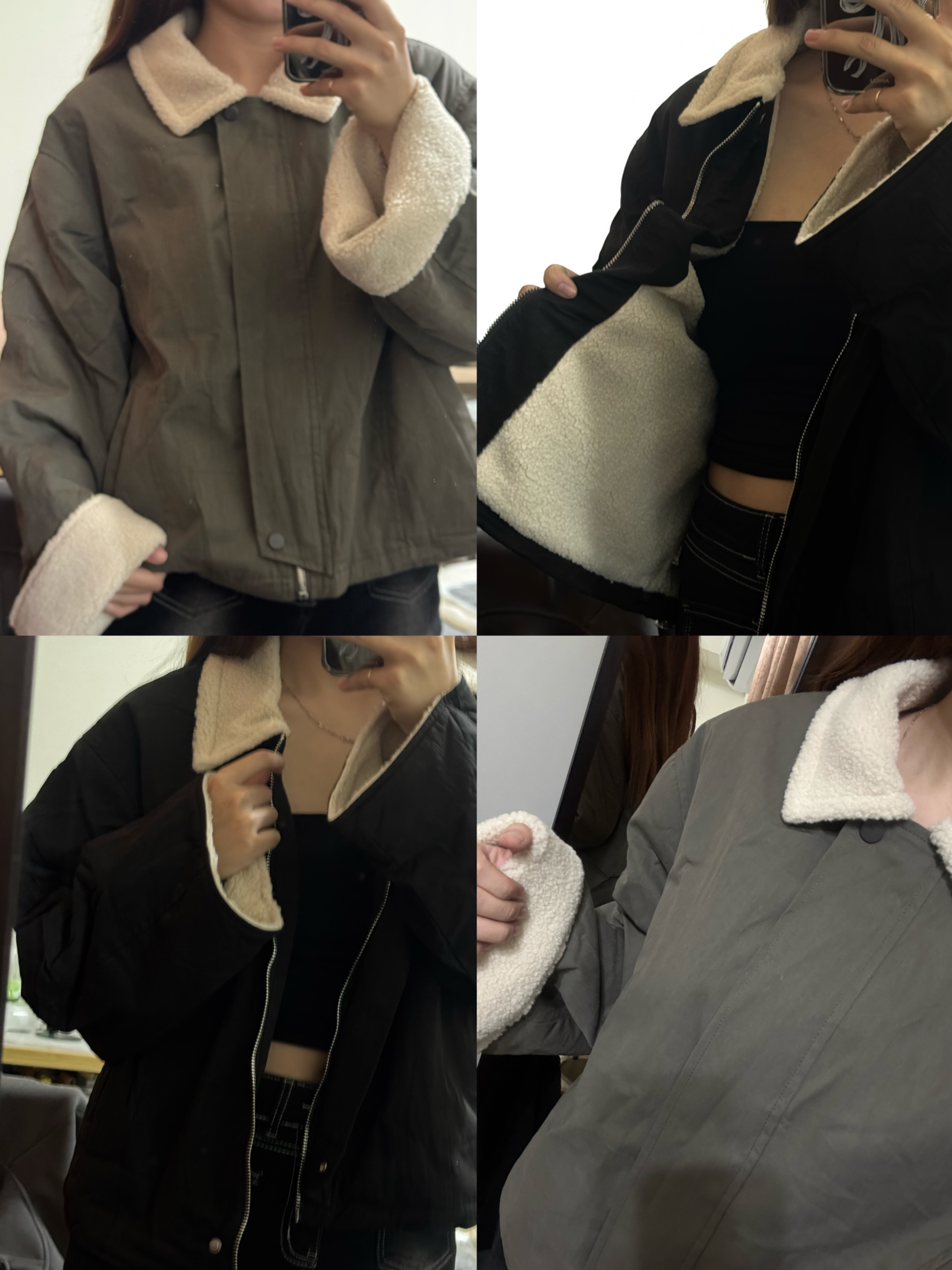 黑色*1淺咖綠*1現貨｜羊羔毛翻領外套🐑