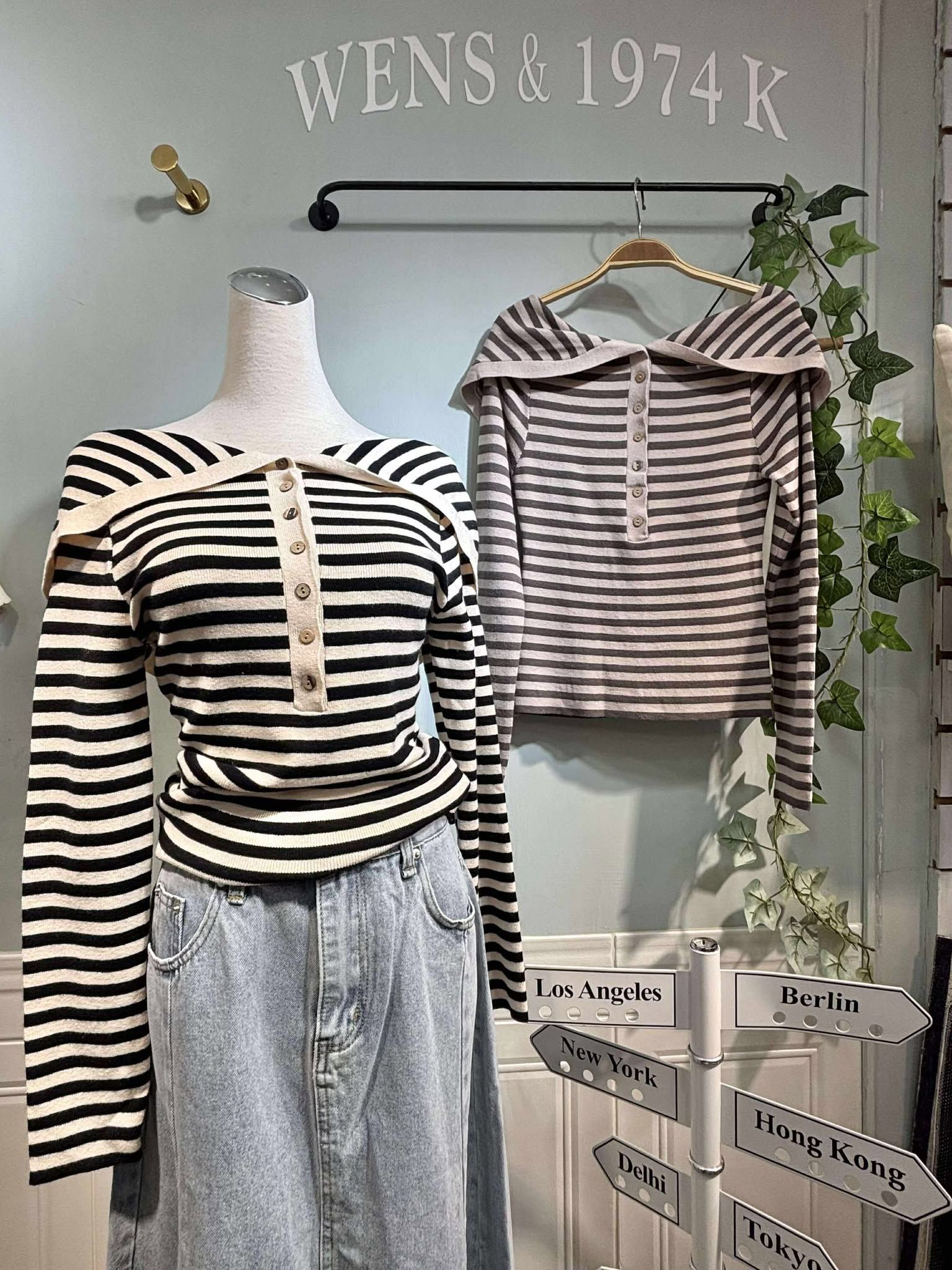 秋冬款 𝟠𝟝折必買款 ✨ 玟自留！  韓系翻領排釦ㄧ字領 條紋包芯紗上衣