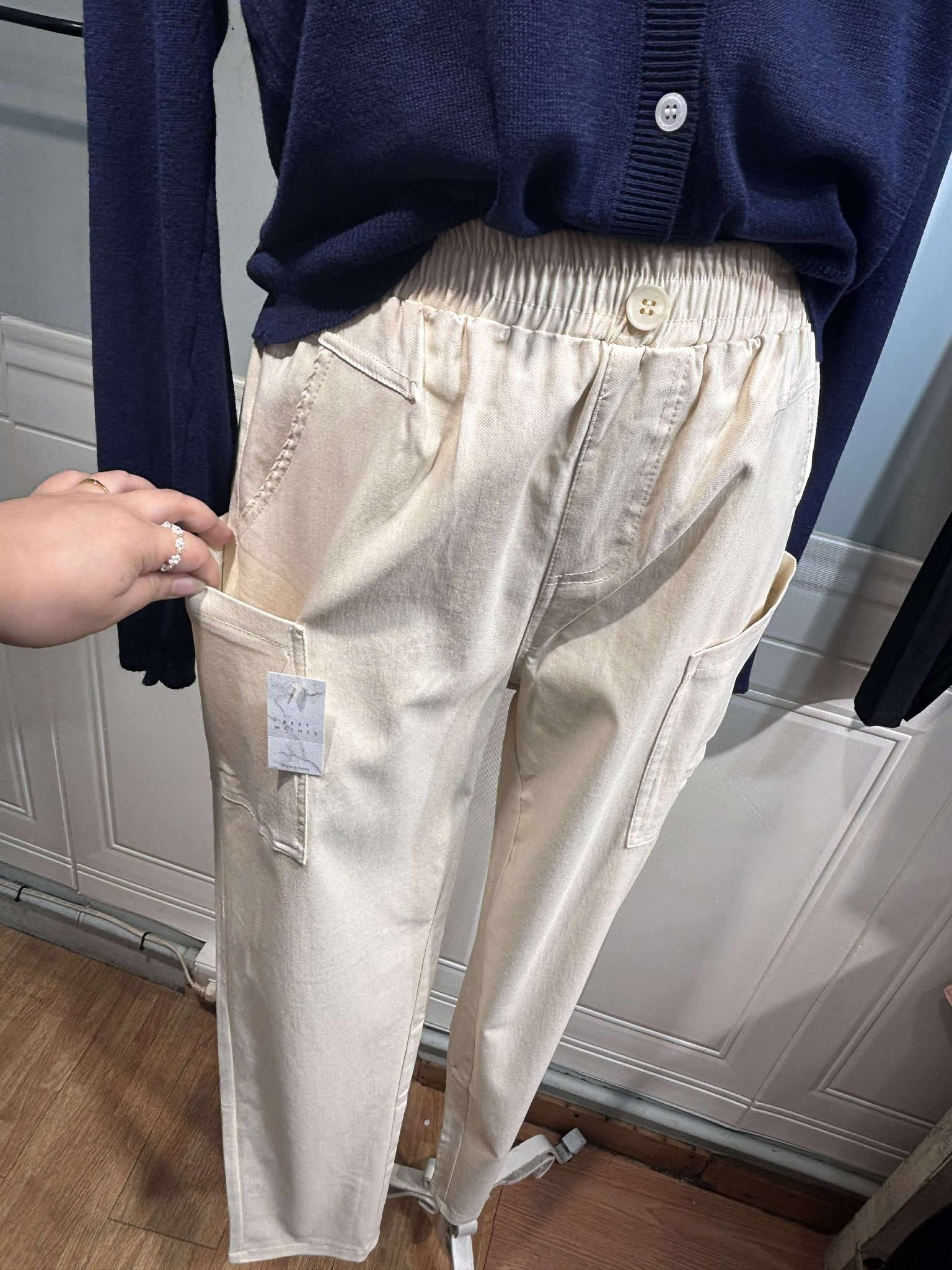 ‼️OMG! 超涼超彈側雙口袋設計舒服挺版涼感褲  2色 - 黑 / 杏  F SIZE : L~3L 皆可穿