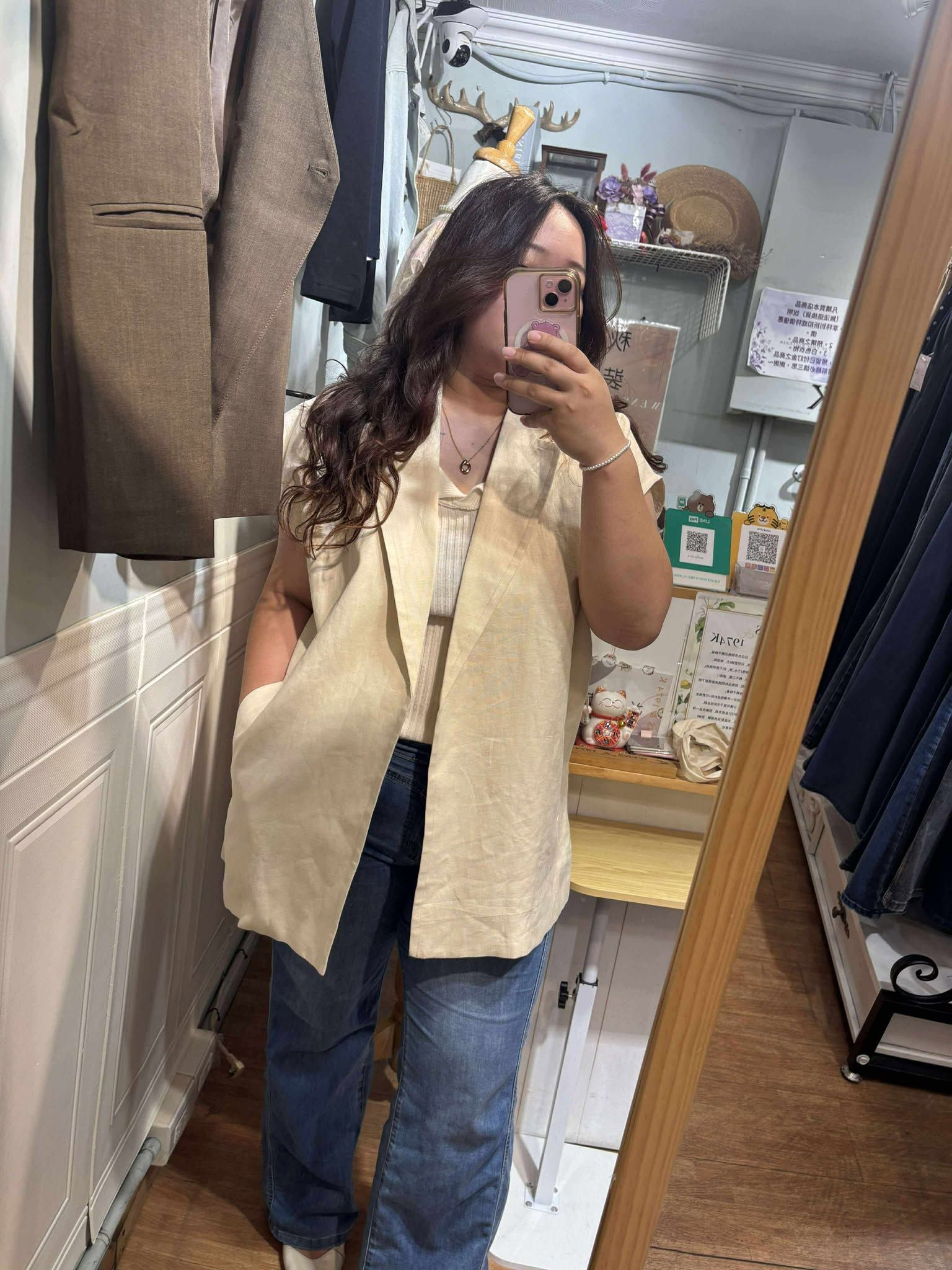 質感超好!! 日系棉麻超挺版微落肩背心 #有口袋 L~4L 可以穿