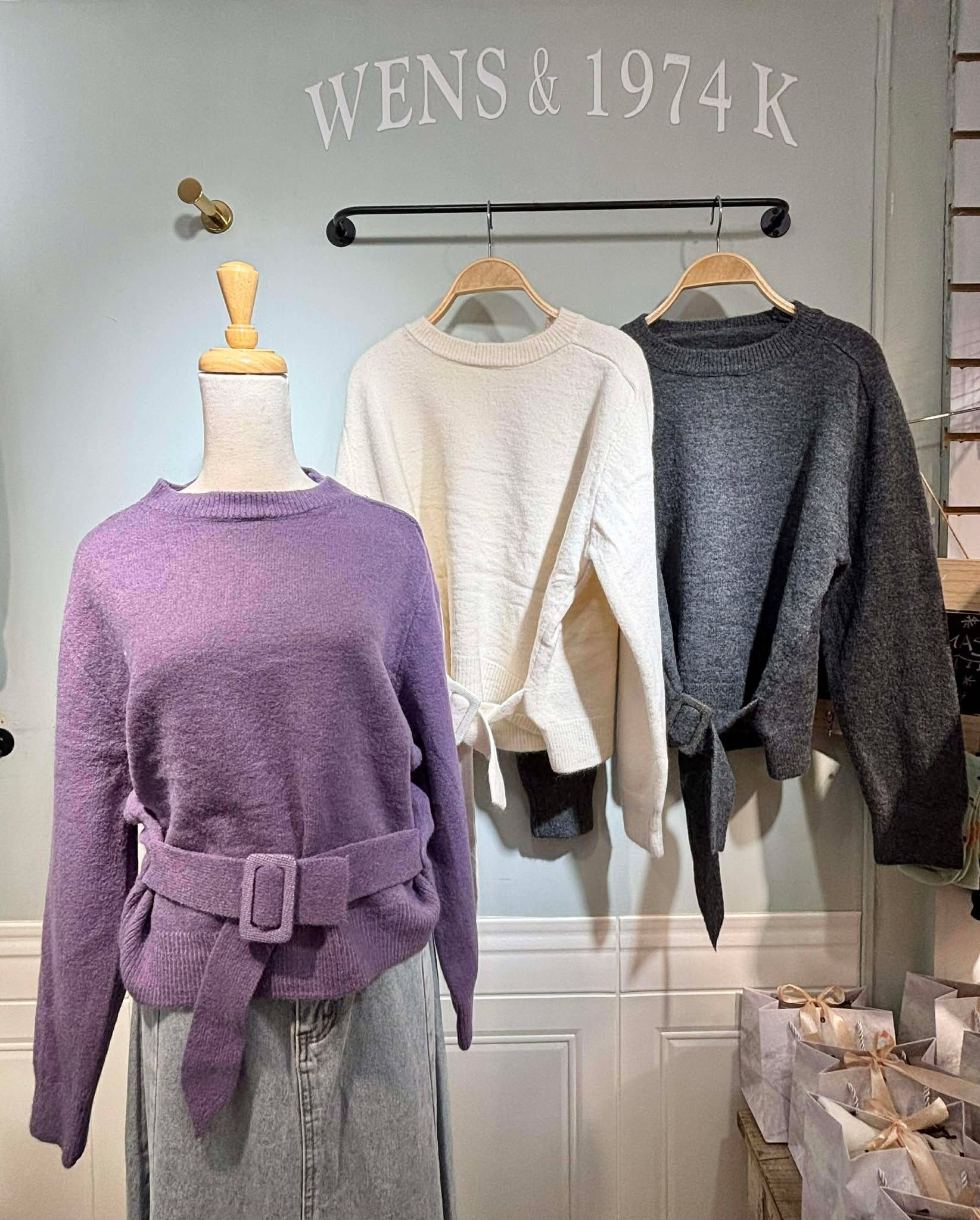 單件特價 ~ 韓系新款 ✨ 腰綁帶設計款針織上衣  3色 - 顯白紫 / 百搭杏 / 質感灰