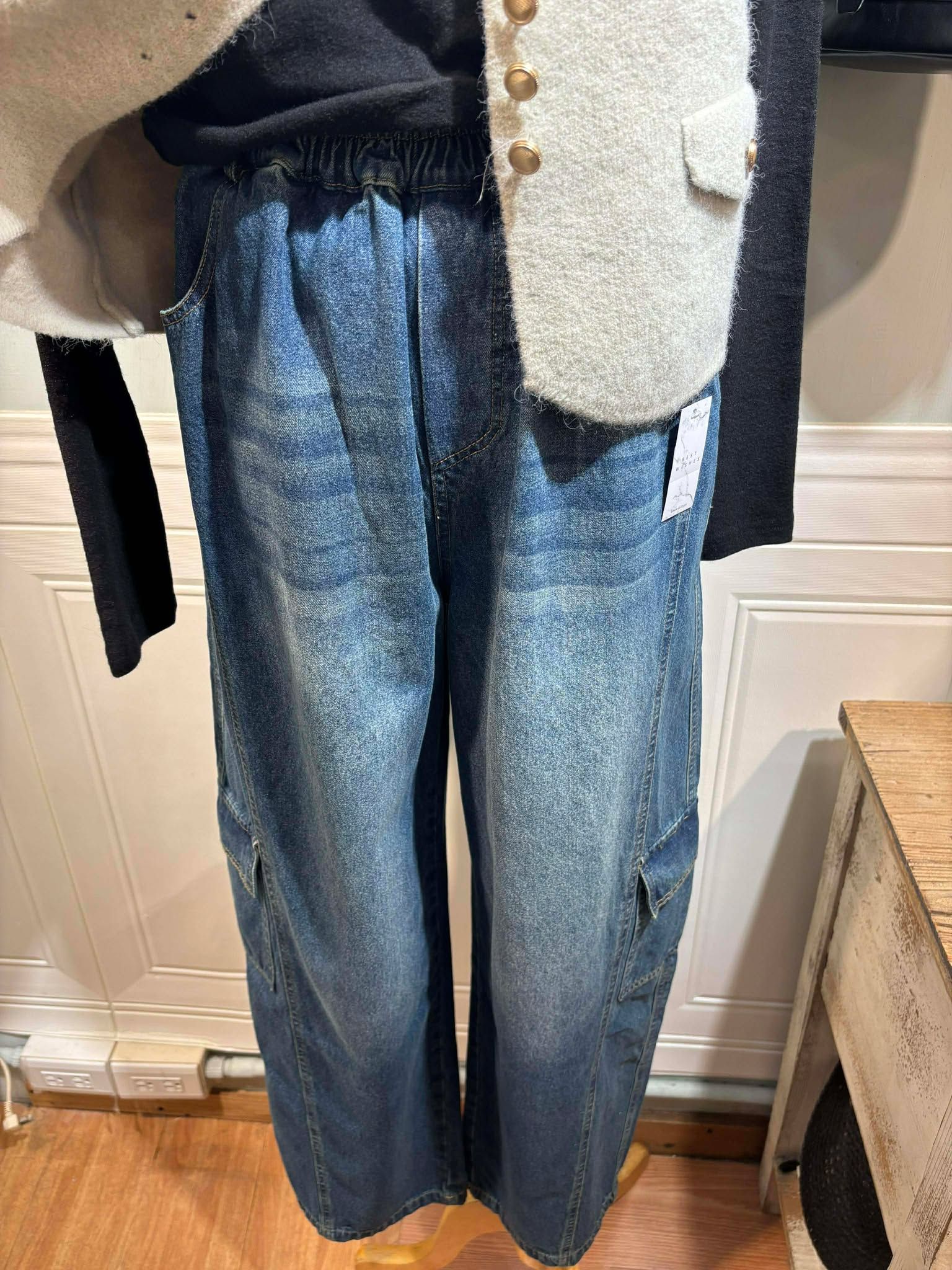 春款 ~  自訂款 ✨ 韓系挺版工裝設計刷色直筒寬褲  - 前後雙口袋 ＆ 側邊雙口袋