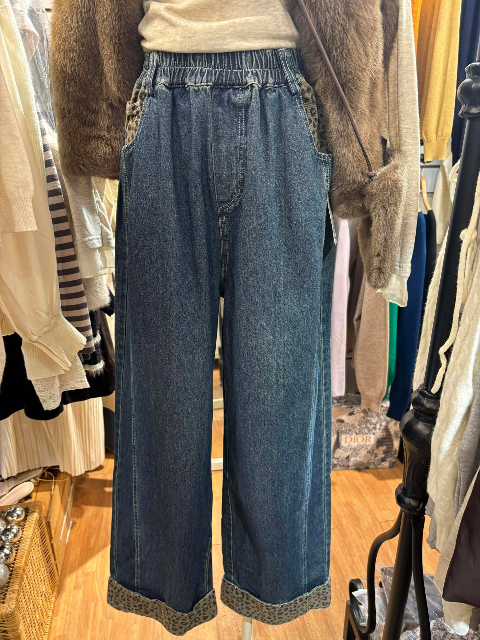 春款 ~  自訂款 日系工裝豹紋配款直筒牛仔寬褲 🖤