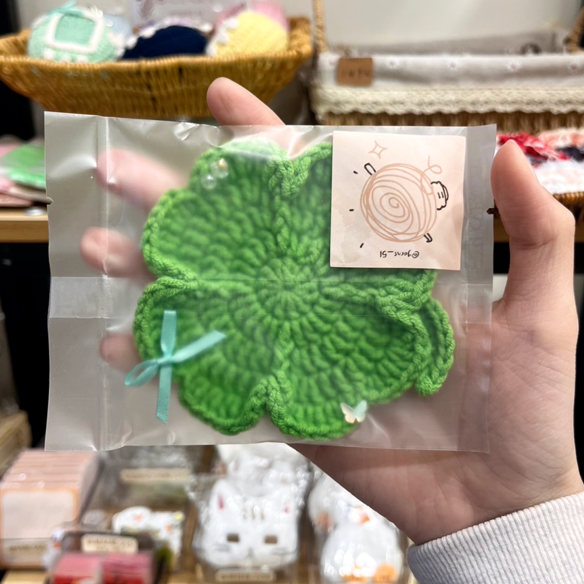 卷卷織光 - 幸運草針織杯墊