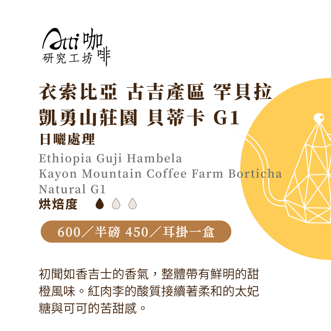 衣索比亞-古吉 罕貝拉-凱勇山莊園 貝蒂卡 G1-日曬-淺焙