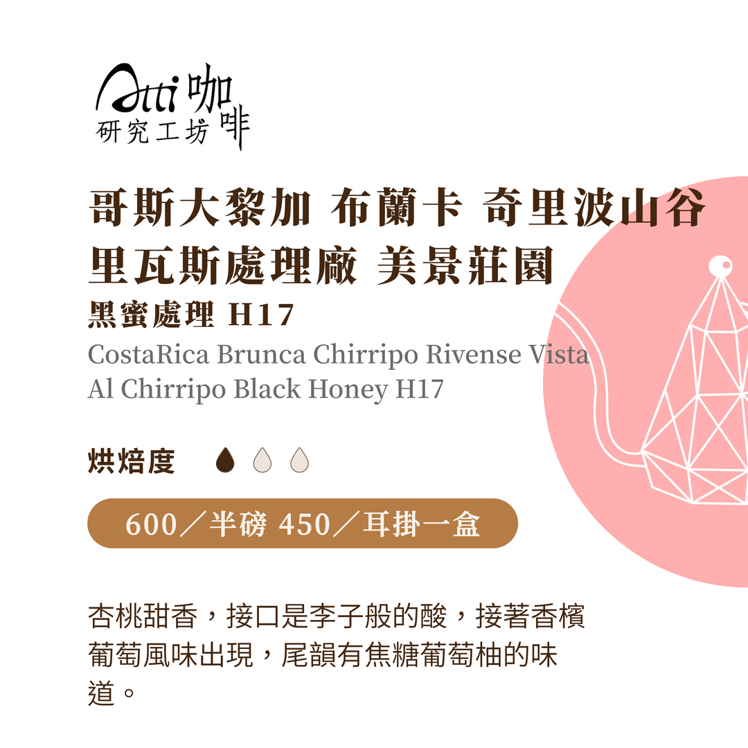 哥斯大黎加-布蘭卡 奇里波-里瓦斯處理廠 美景莊園黑蜜 H17-淺焙