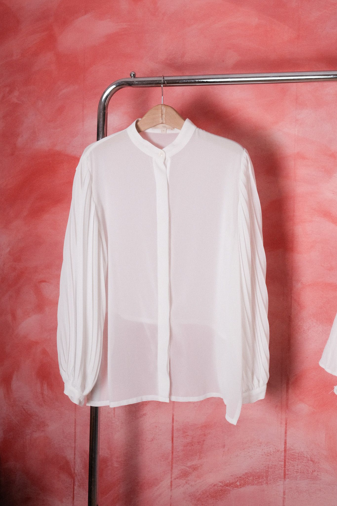 台灣設計品牌58雪紡白風琴摺袖襯衫