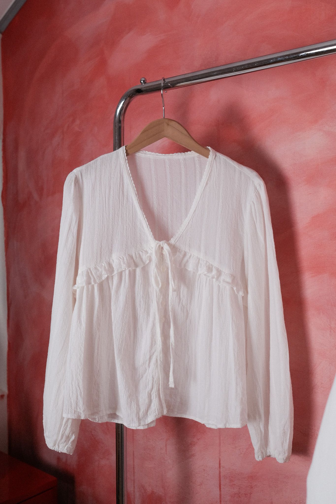 純白棉質鉤花滾邊罩衫