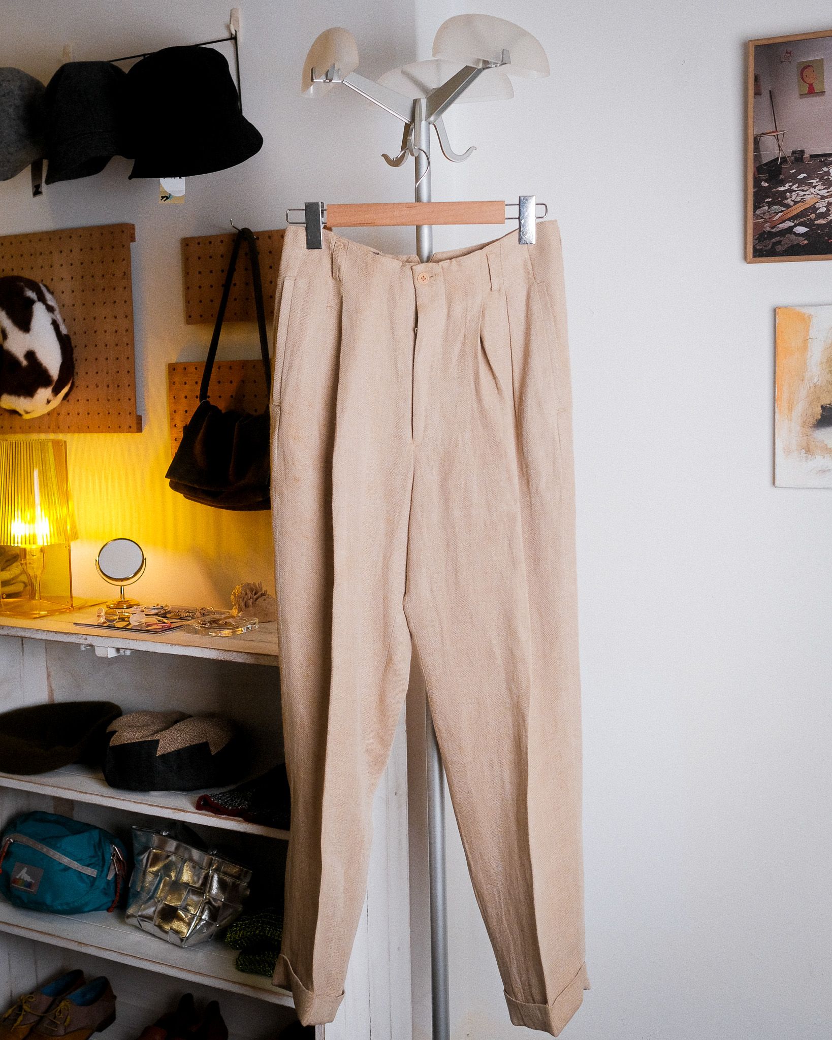 男子 義大利製混麻淺色西裝長褲