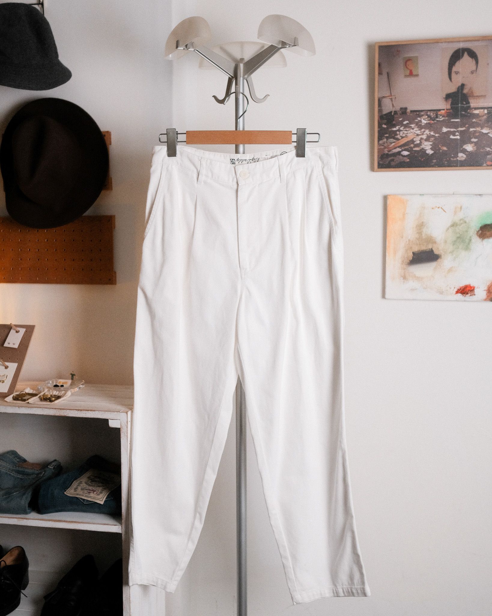 男子 台灣品牌DML純白打摺直筒長褲