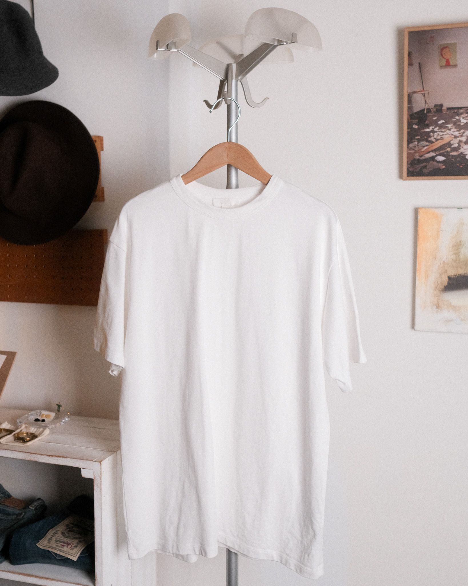 男子 Cos厚磅拼貼白色短T