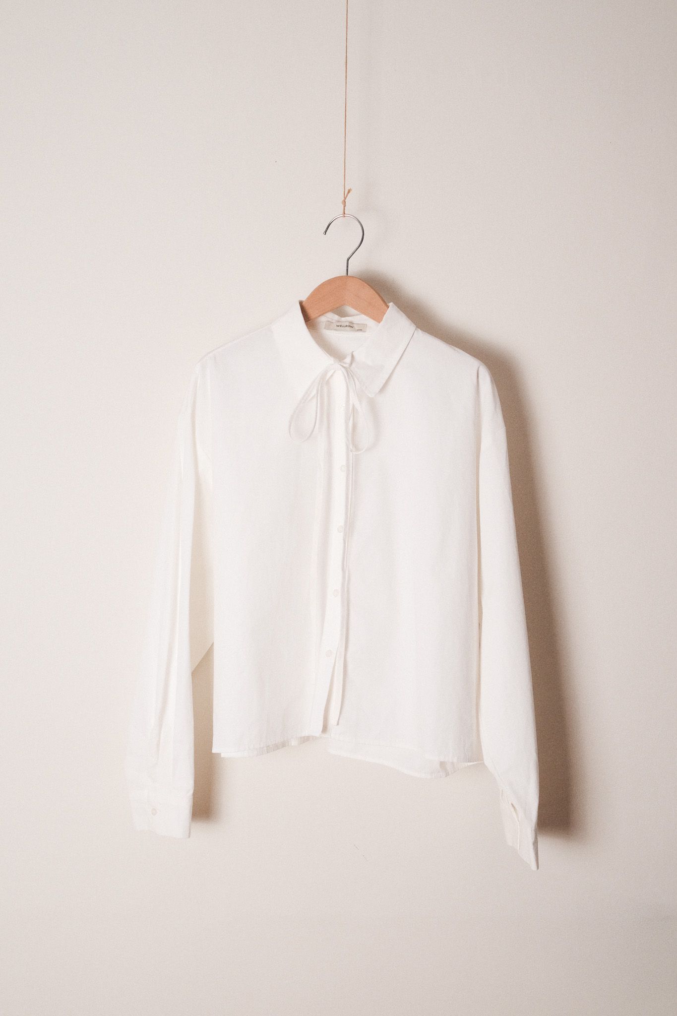 韓國寬版長袖綁帶白襯衫