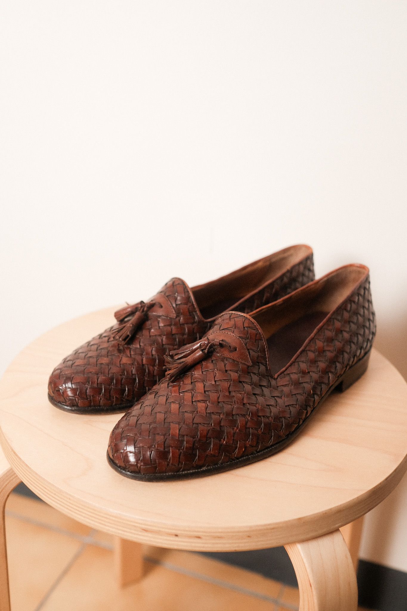 男子 真皮編織設計流蘇皮鞋