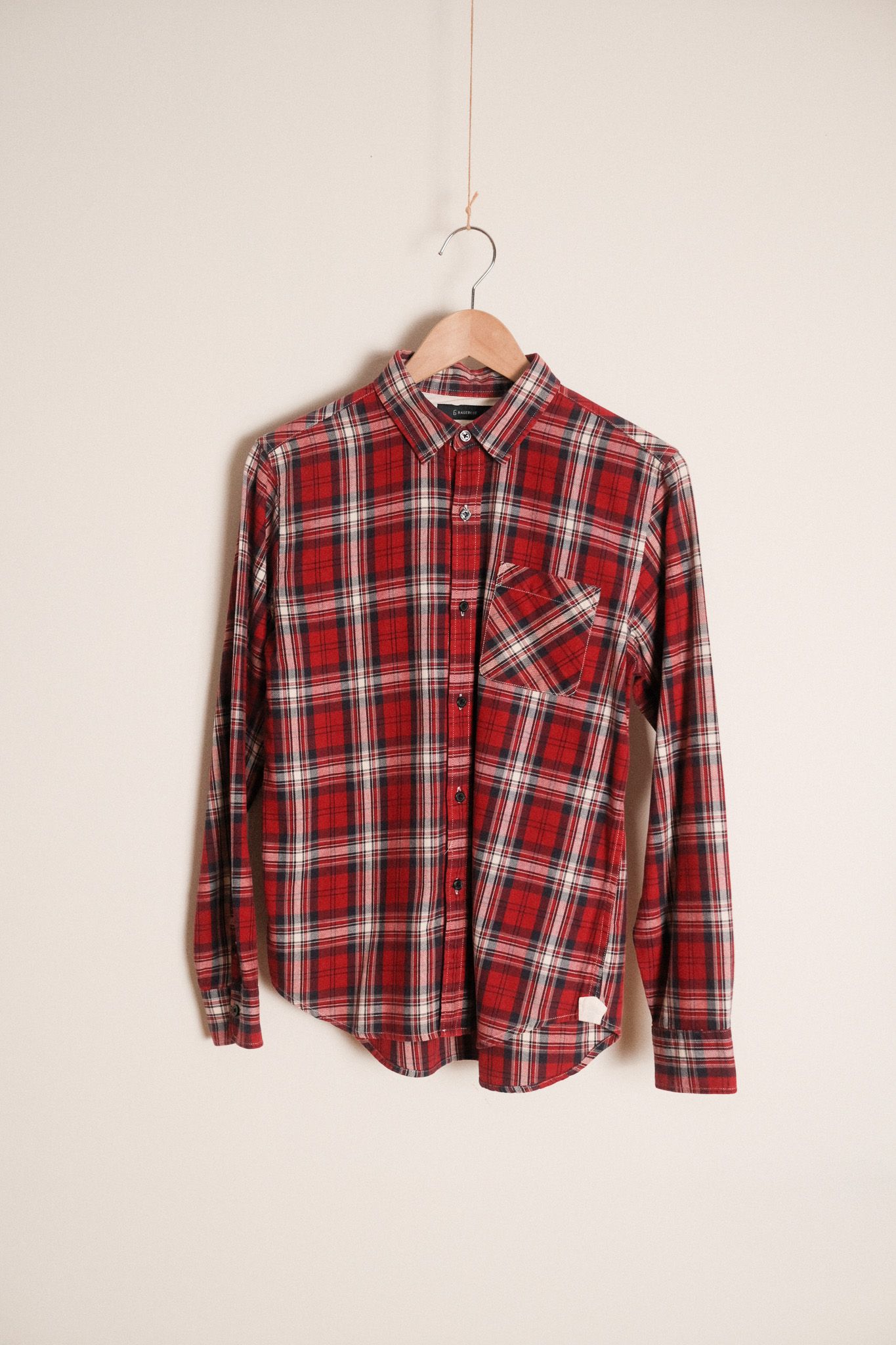 男子 Rageblue紅格紋長袖襯衫