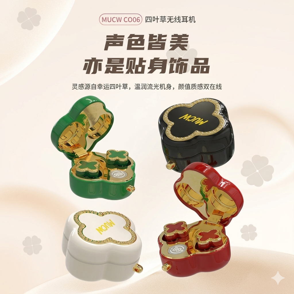 MUCW高顏值四葉草精緻小巧長續航無線藍牙入耳式降噪高音質耳機