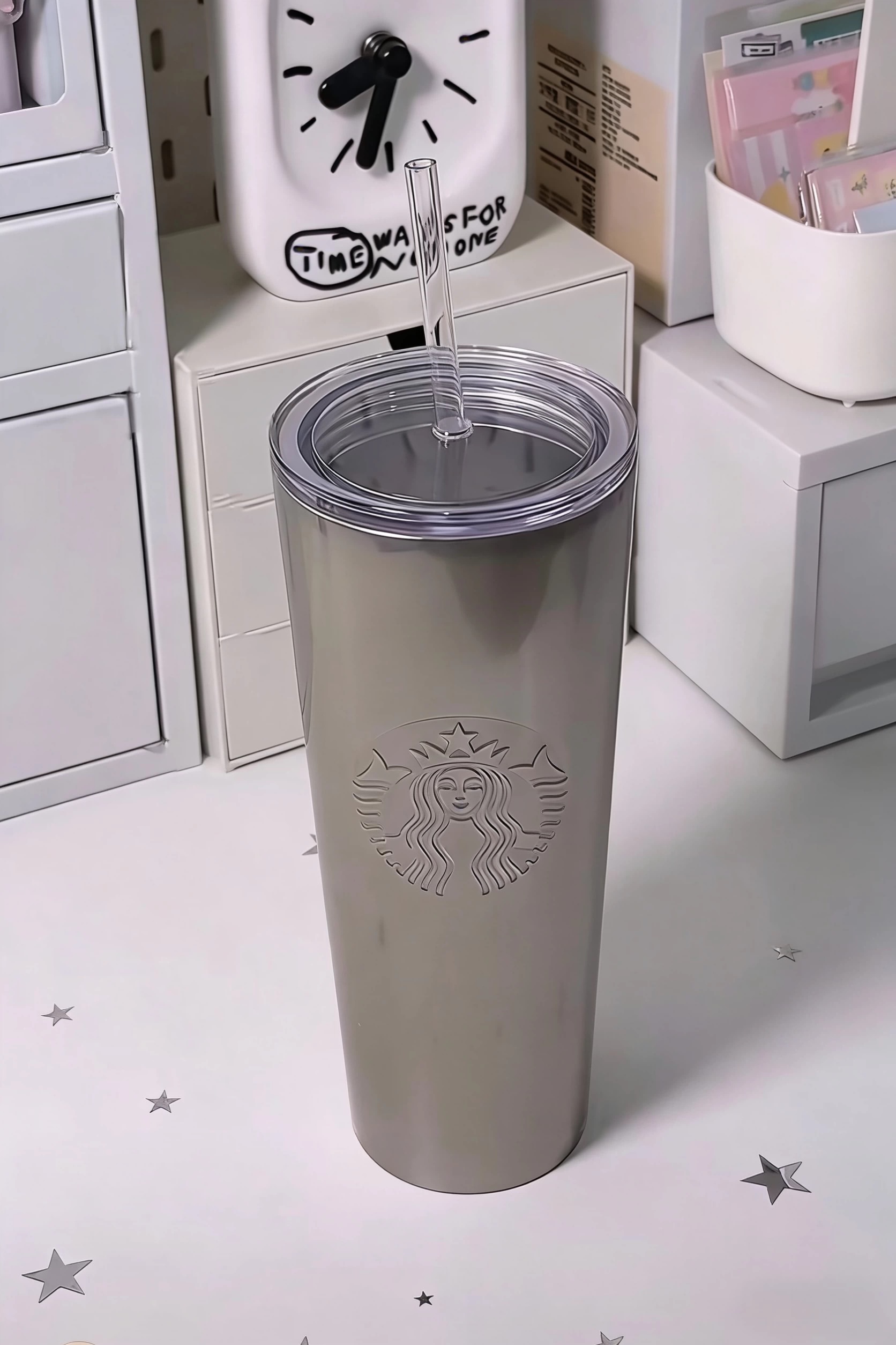 雪耀奇境系列 星巴克 貓眼漸層 灰色 不銹鋼杯 吸管杯