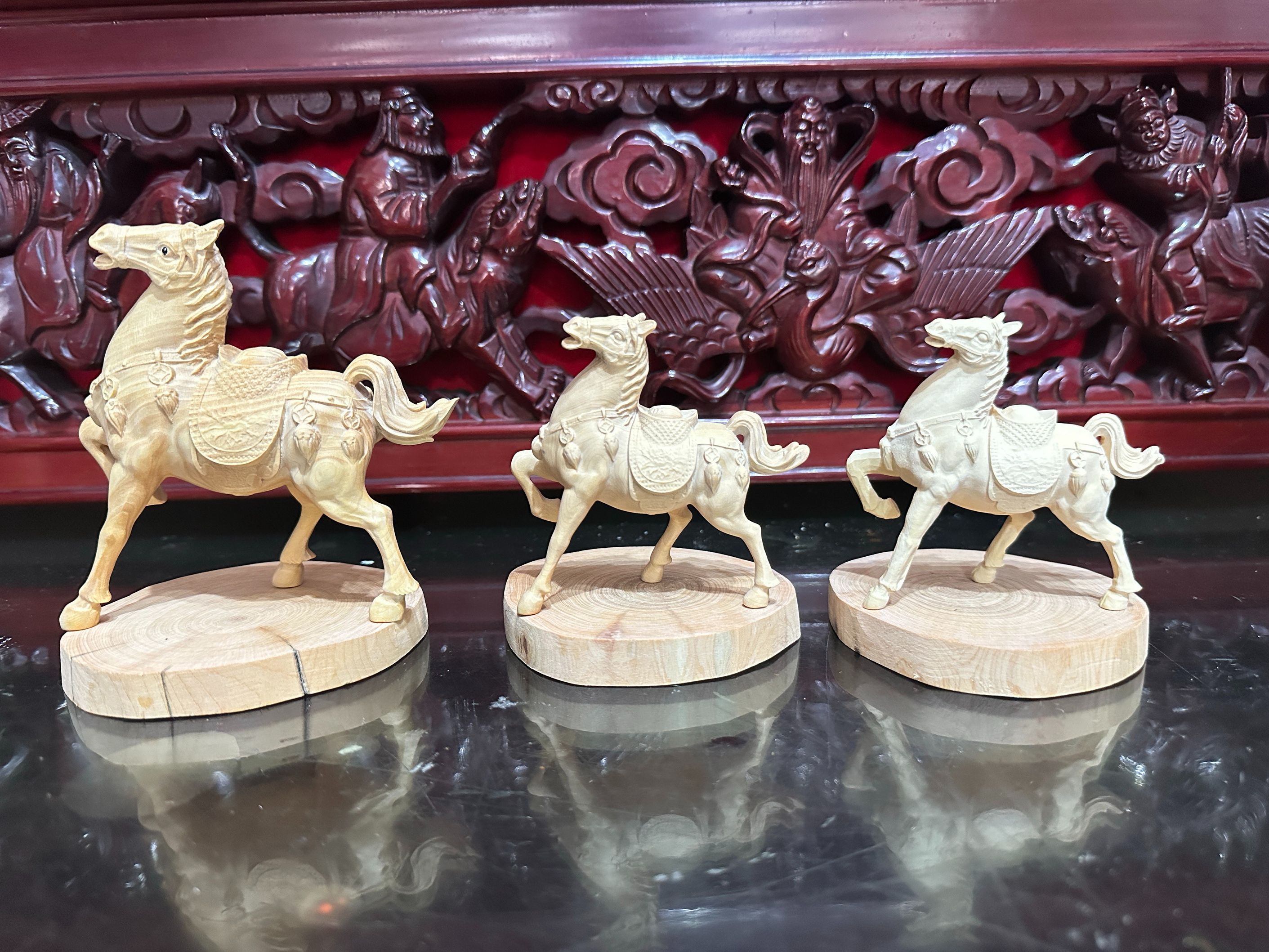 【靜福緣】精品黃楊木雕刻『天駿呈祥木雕擺件』馬到成功、龍馬精神、吉運良駒 瑞馳千里