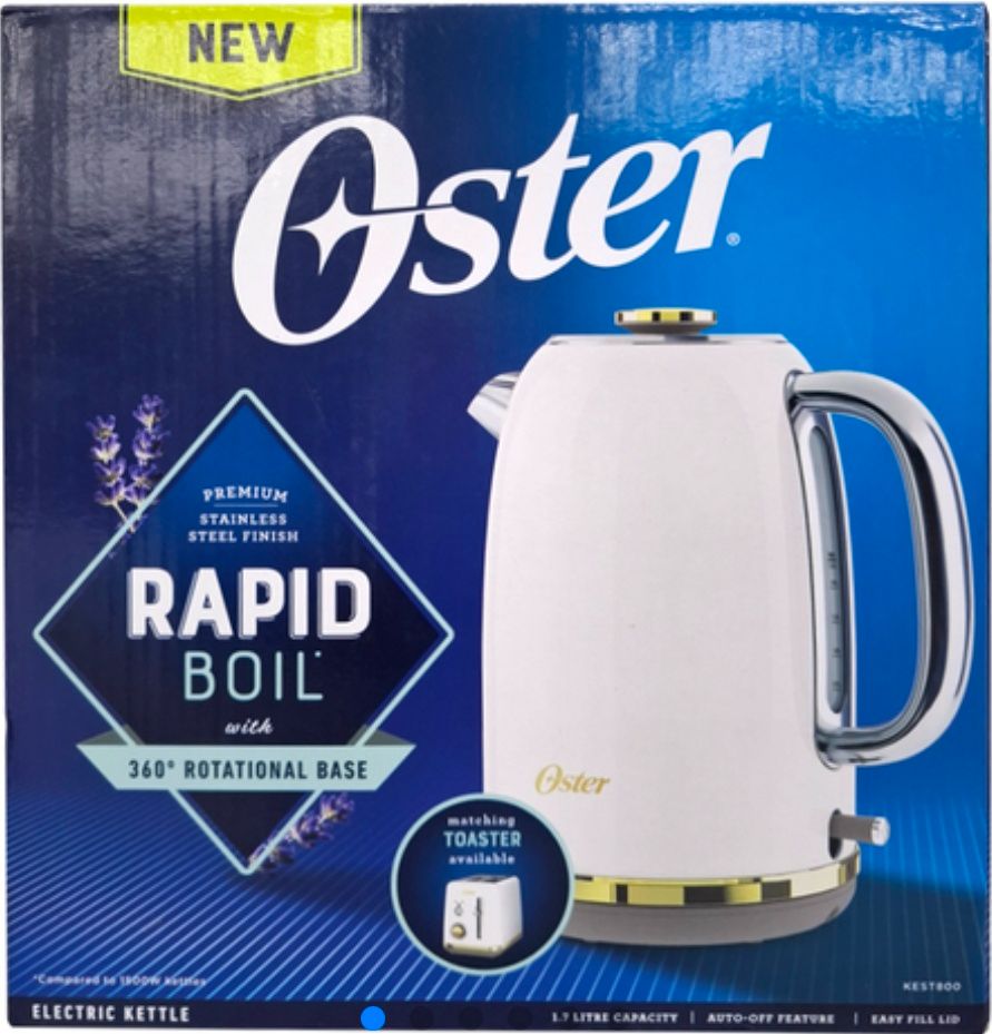 Oster 都會經典快煮壺， 304不鏽鋼， 1.7L大容量， 360度旋轉底座， KEST800